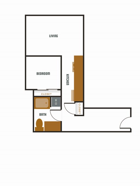 Floor plan for 1 bed, 1 bath, 678 sqft